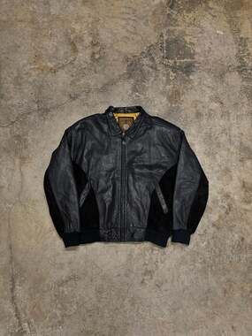 Vintage Black Leather and Suede Bomber Style Jacket IOU Men’s Size XL